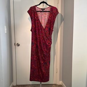 Ralph Lauren Burgundy Floral Faux Wrap Dress 3X